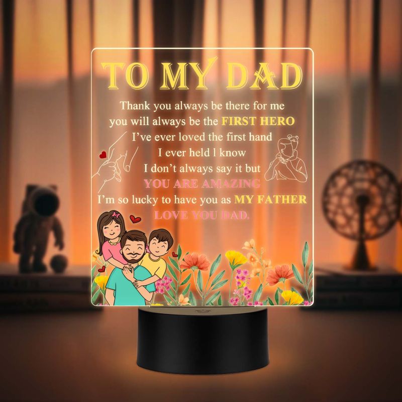 To My Dad UV Print Engraved Night Lamp Warm White Fathers Day Gift Light